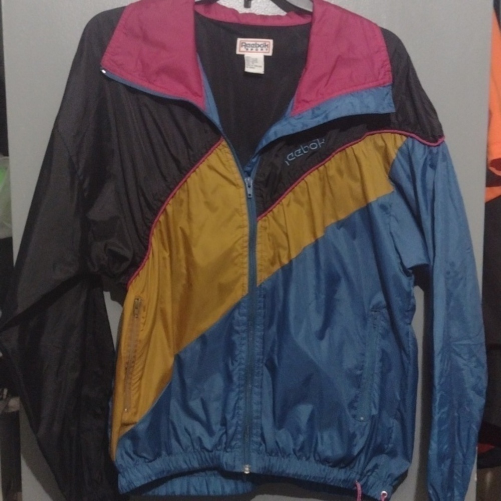 Vintage Reebok Windbreaker Jacket size small Blue Black Retro 80s 90s Athletic